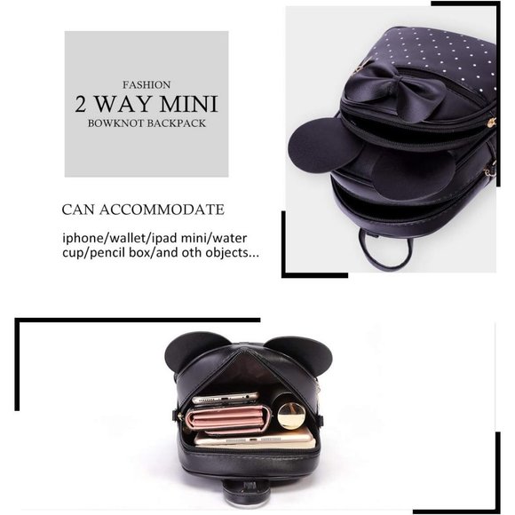 Bowknot Polka Dot Mini Backpack And Convertible Shoulder Bag Purse for Women - Picture 4 of 7